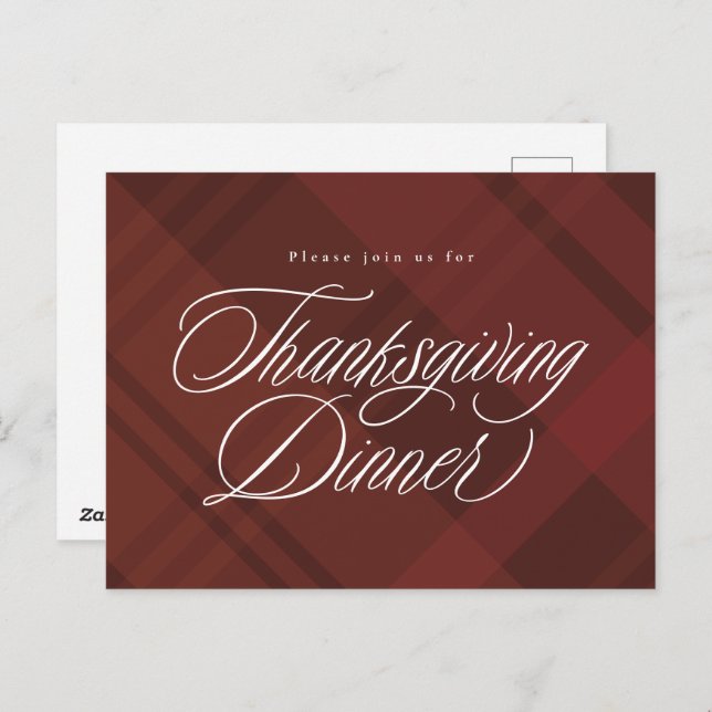 Classic fall plaid Thanksgiving Dinner invitation Postcard (Front/Back)