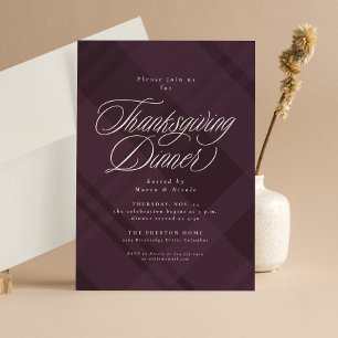 Classic fall purple plaid Thanksgiving Dinner Invitation