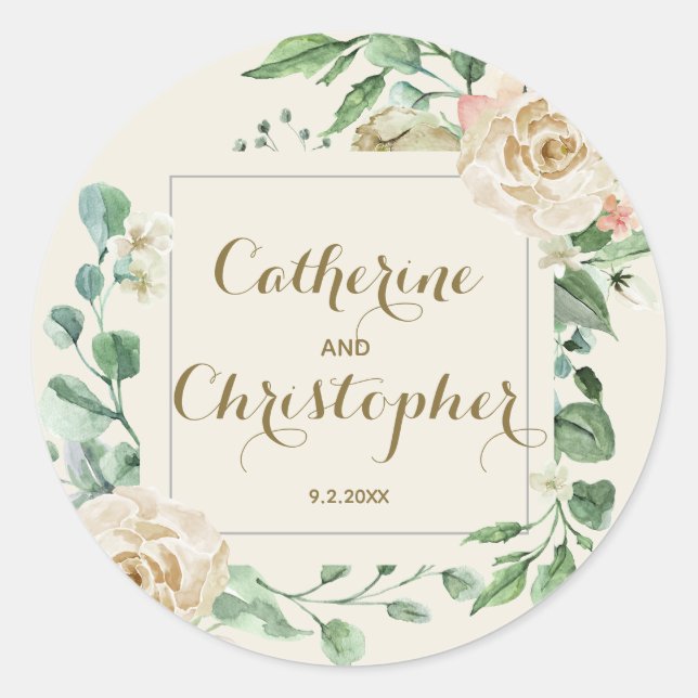 Classic Fall Winter Boho Floral Wedding  Classic Round Sticker (Front)