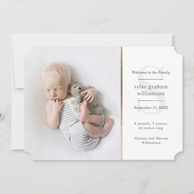 Classic Family Initial Photo Birth Announcement (Front)