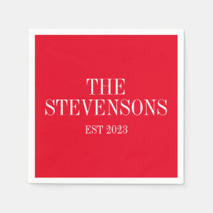 Classic Family Last Name Est Date Holiday Red Napkin