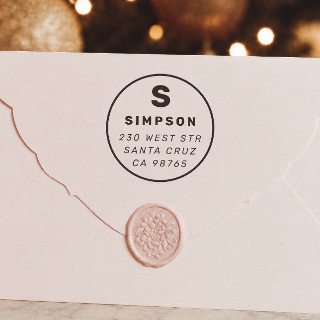 Classic Family Monogram Circular Return Address Rubber Stamp (Creator Uploaded)