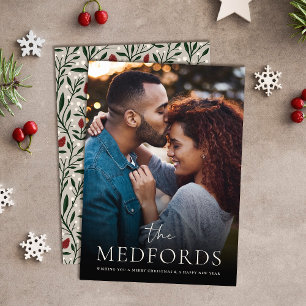 Classic Family Name Floral Back   Photo Holiday Card