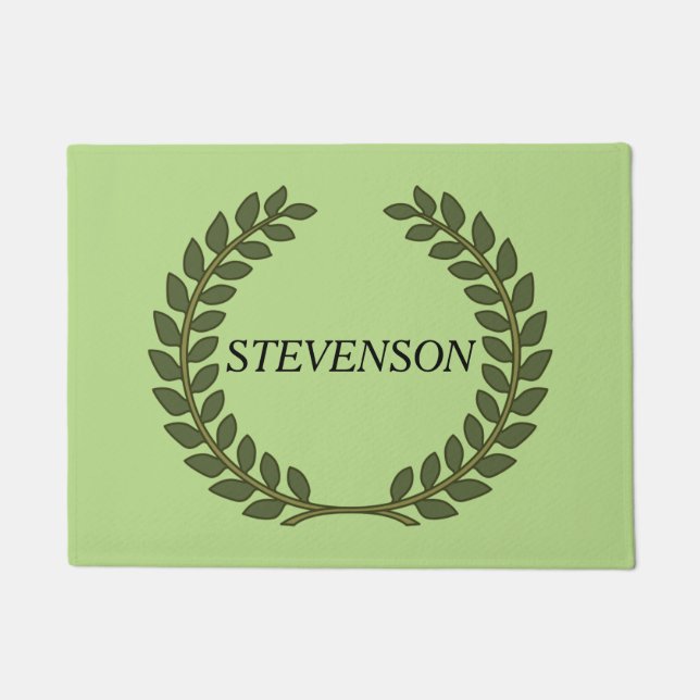 Classic Family Name Green Laurel Doormat (Front)