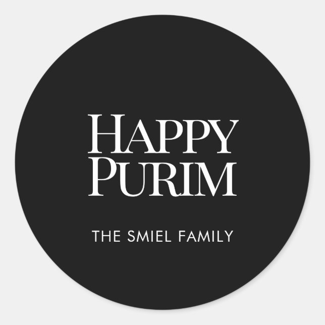 Classic Family Name Happy Purim Sticker (Front)