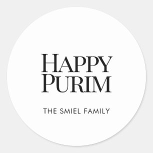 Classic Family Name Happy Purim White Sticker