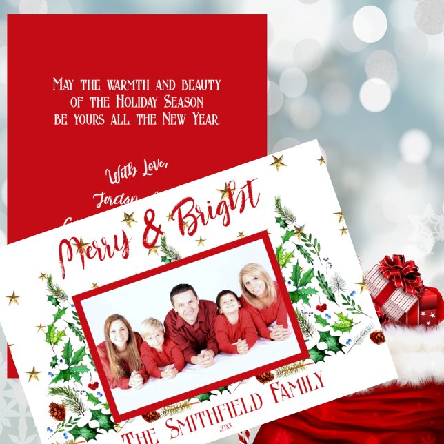 Classic Family Photo  'Merry & Bright' Christmas Holiday Card (Creator Uploaded)