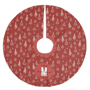 Classic Family Red Christmas Tree Monogram Brushed Polyester Tree Skirt
