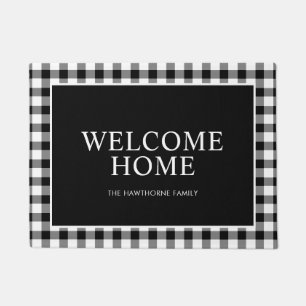 Classic Family Welcome Home Black Plaid Doormat
