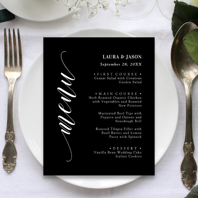 Classic Fancy Script Wedding Menu Card For Plate (Creator Uploaded)
