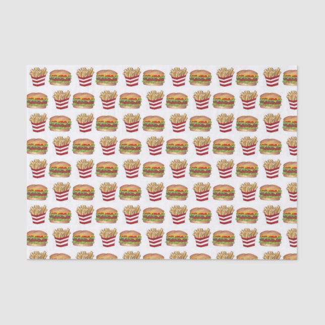 Classic Fast Food Pairing Burger and French Fries Tissue Paper (Front)