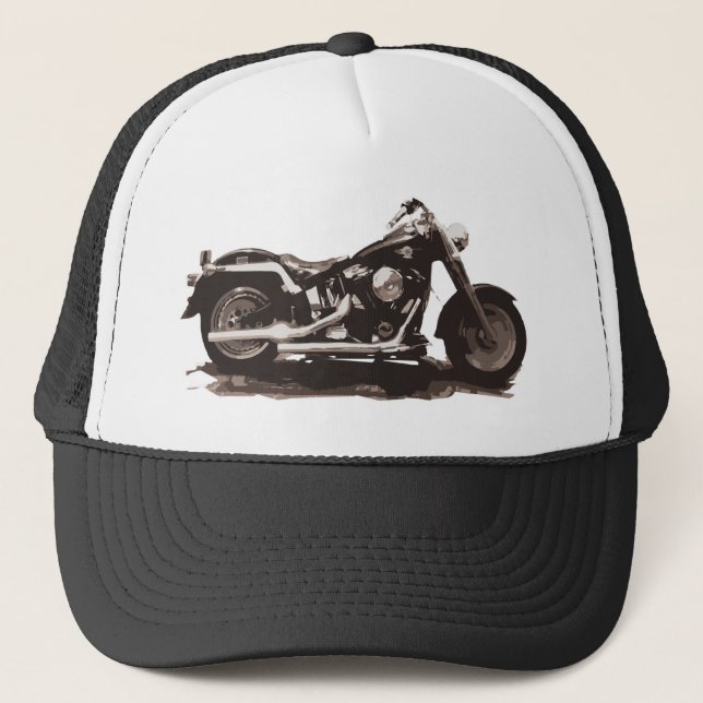 Classic Fat Boy Motorcycle Trucker Hat (Front)