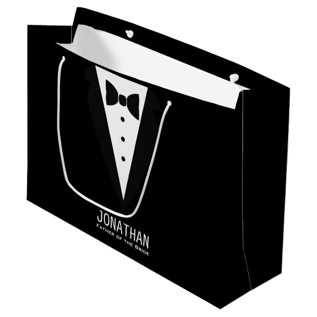 Classic Father of the Bride Wedding Tuxedo Large Gift Bag (Front Angled)
