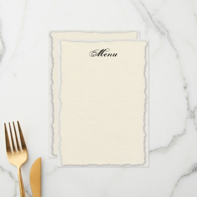 Classic Faux-Deckle Edge Wedding Menu Template (Front/Back In Situ)