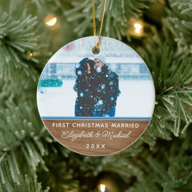 classic faux wood 1st christmas wedding ornament (Tree)