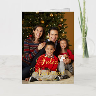 Classic Feliz Navidad Calligraphy Family Photo Foil Holiday Card