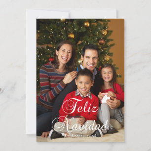 Classic Feliz Navidad Calligraphy Family Photo Holiday Card