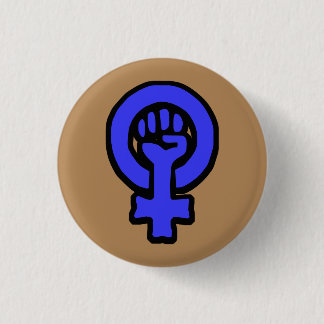 Classic Feminist Sign Button Blue and Black