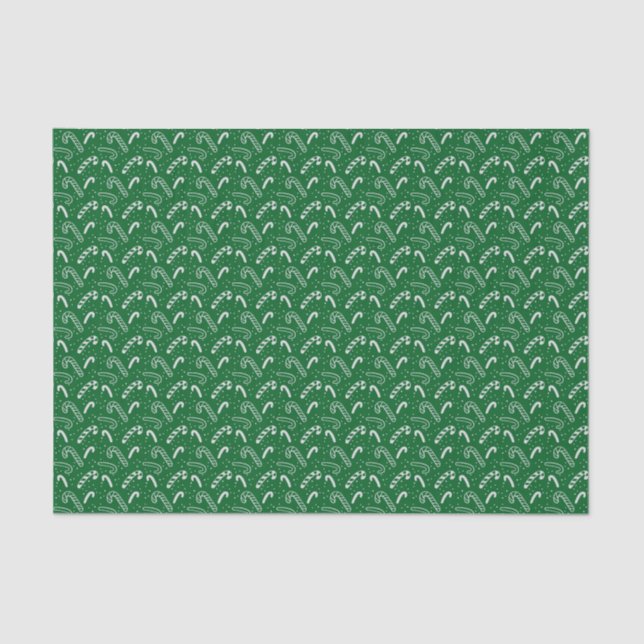 Classic Festive Holiday Dark Green Candy Cane Tissue Paper (Front)