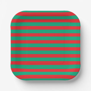 Classic Festive Holiday Red and Green Striped  Paper Plate