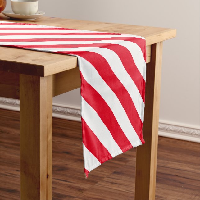 Classic Festive Holiday Red and White Striped  Short Table Runner (In Situ)