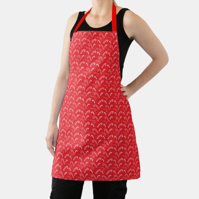 Classic Festive Holiday Red Mini Candy Canes Apron (Insitu)