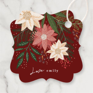 classic festive maroon botanical christmas gift favour tags