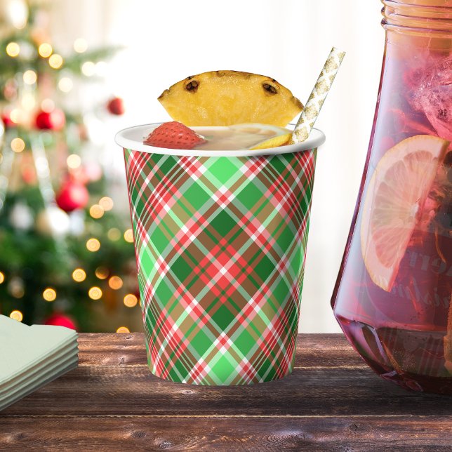 Classic Festive Red Green Plaid Christmas Party Paper Cups (Creator Uploaded)