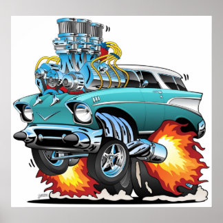 Classic Fifties Hot Rod Muscle Car Cartoon Poster