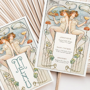 Classic Figurative Art Nouveau Wedding Menu Card