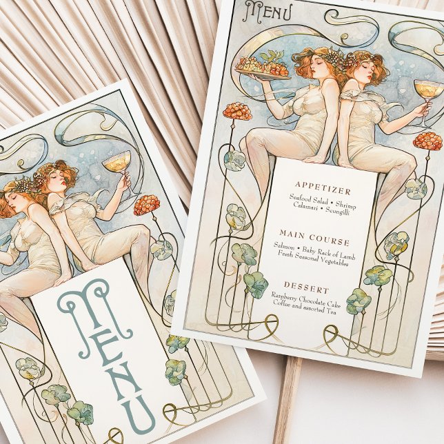 Classic Figurative Art Nouveau Wedding Menu Card (Creator Uploaded)