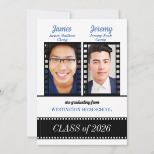 Classic Film Theme with Blue Twin Graduation Invitation