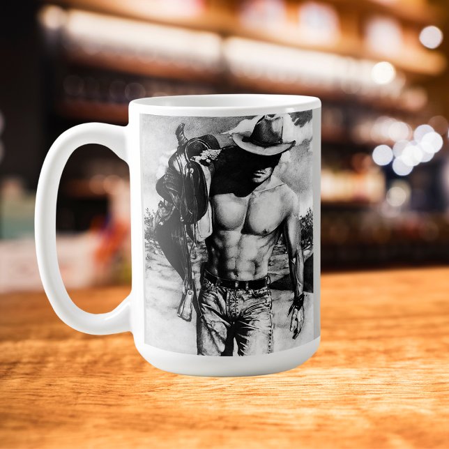 Classic Fine Art Charcoal Sketch Cowboy Coffee Mug (This classic, elegant fine art charcoal sketch cowboy coffee mug looks great in any setting.)