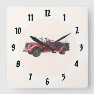 Classic Fire Engine Square Wall Clock