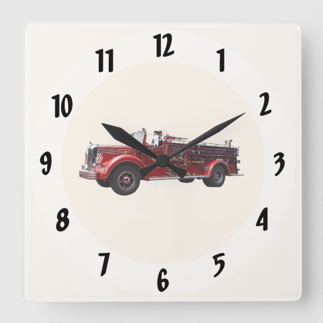 Classic Fire Engine Square Wall Clock (Front)