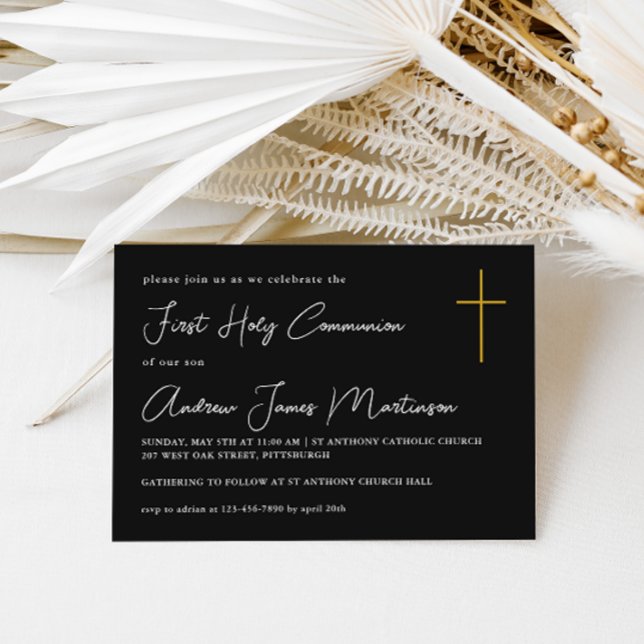 Classic First Holy Communion Black and White Invitation (Creator Uploaded)