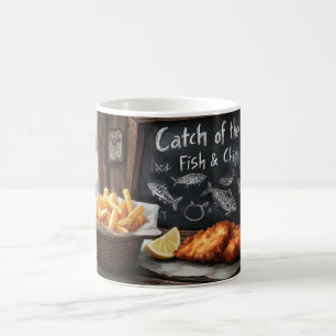 Classic Fish and Chips and Blackboard Illustration Coffee Mug