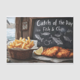Classic Fish and Chips and Blackboard Illustration Tissue Paper