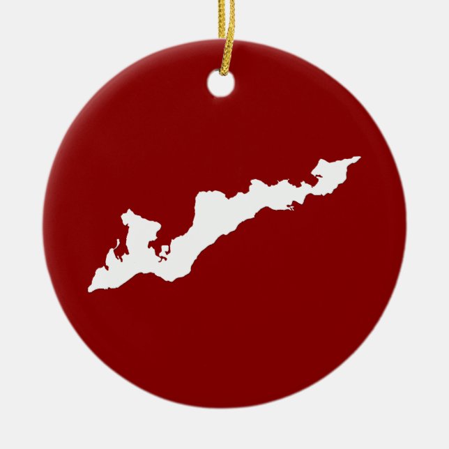 Classic Fishers Island Logo Ornament - White/Red (Front)