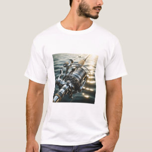 Classic Fishing Reel Sparkle on Deep Sea Water Men T-Shirt