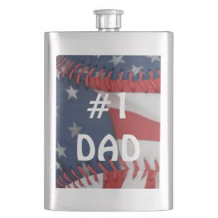 Classic Flask/American Flag Baseball #1 Dad Hip Flask
