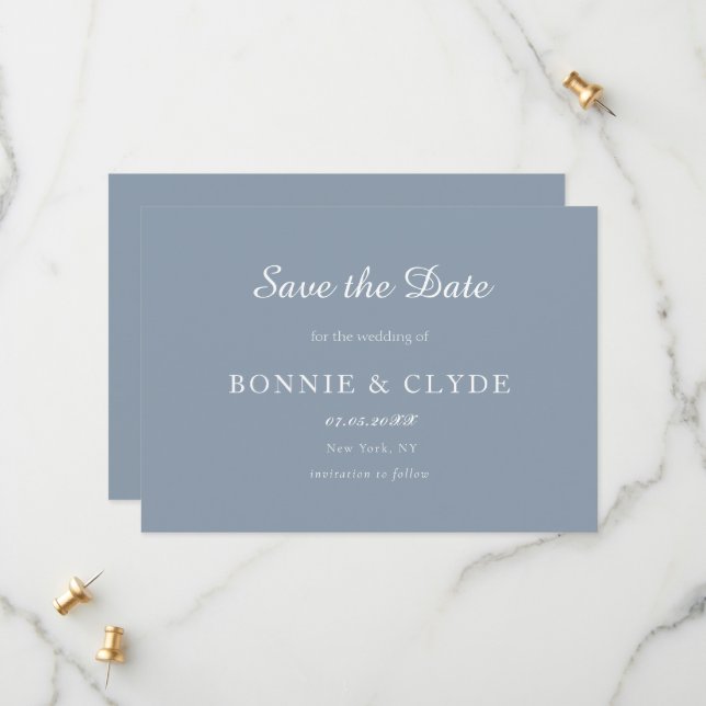 Classic Flat Wedding Save the Date with Modern Sty (Front/Back In Situ)