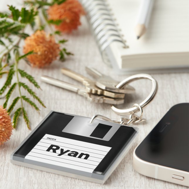 Classic Floppy Disc Personalised Computer     Key Ring (Front Right)
