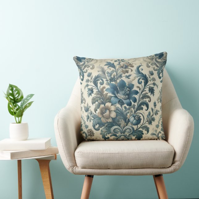Classic floral atmosphere blue vintage elegant cushion (Chair)