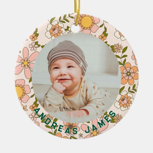 Classic Floral Baby's First Christmas Ornament (Front)