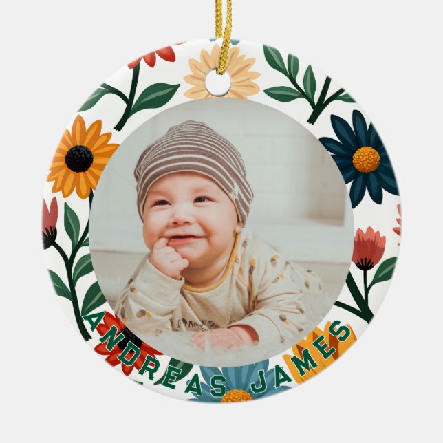 Classic Floral Baby's First Christmas Ornament (Front)