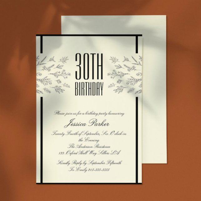 Classic Floral Beige Adult Birthday Invitation (Creator Uploaded)
