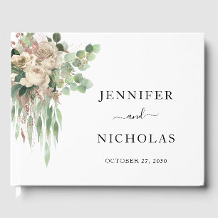 Classic Floral Black And White Peonies Wedding Guest Book