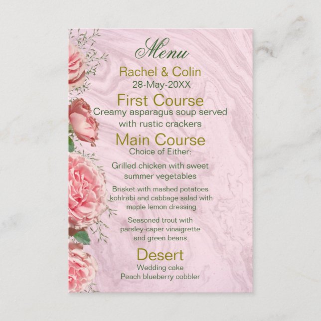 Classic Floral Blush Greenery Wedding Menu (Front)
