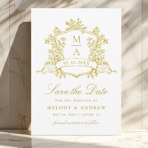 Classic Floral Crest Gold Wedding Save The Date
